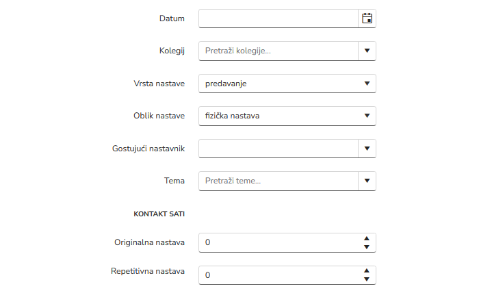 Unos održane nastave