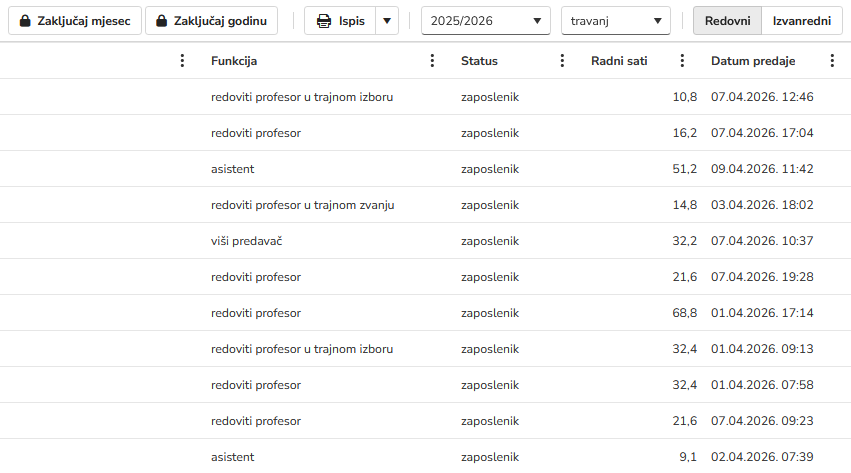 Import i zaključavanje evidencije
